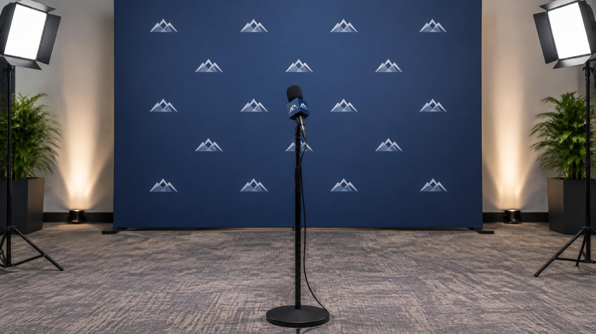 Microphones and stage equipment at an interview zone