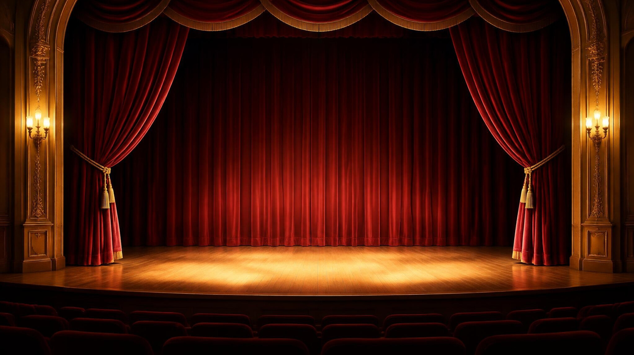 Theatre stage with curtains and warm light